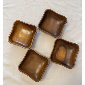 Wooden Bowls Square Rounded Corners marked Made in the Philippines Set of 4